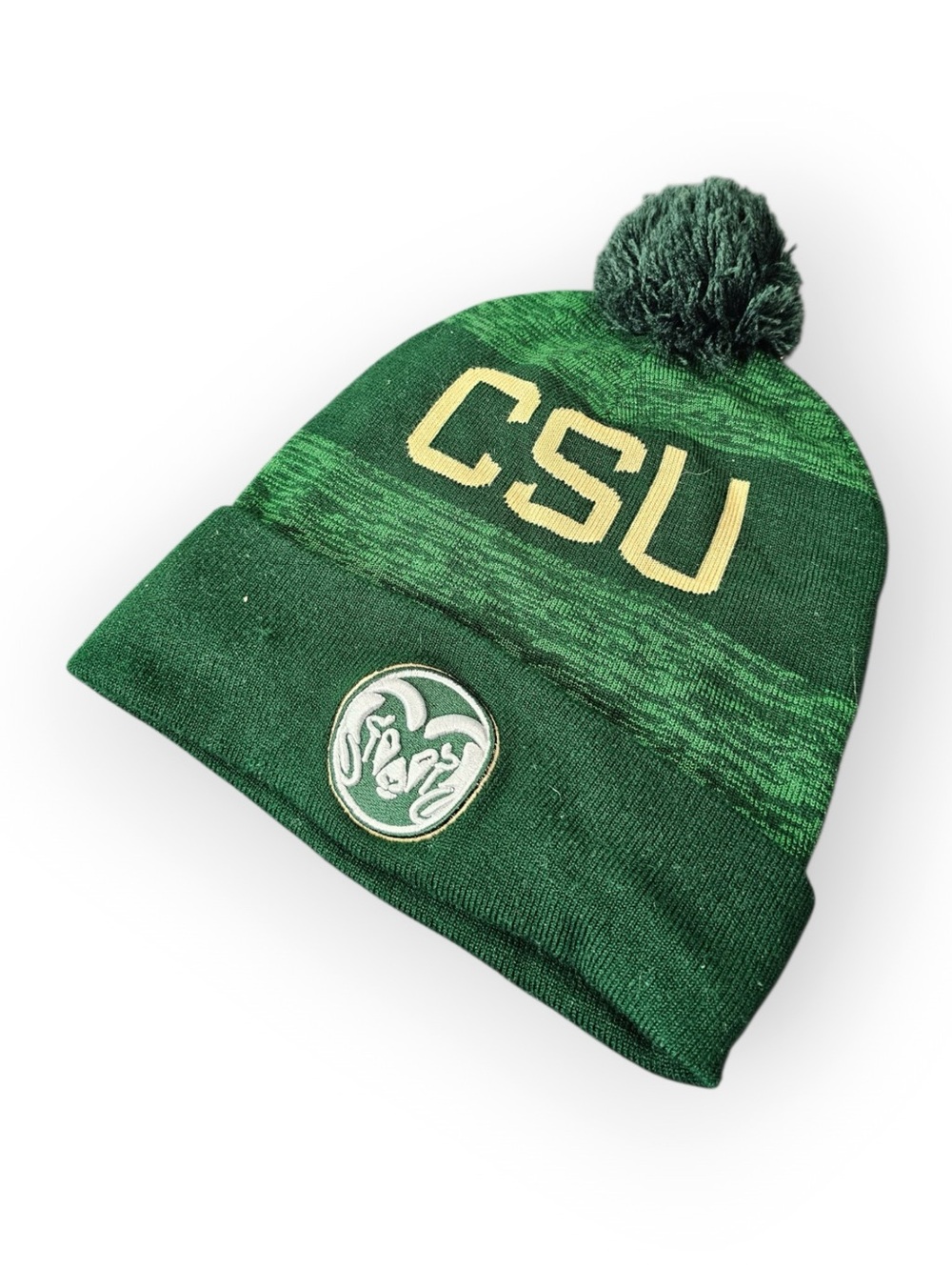 Under Armour Colorado State CSU Rams Green Pom Pom Cuffed Winter Beanie Hat OSFA